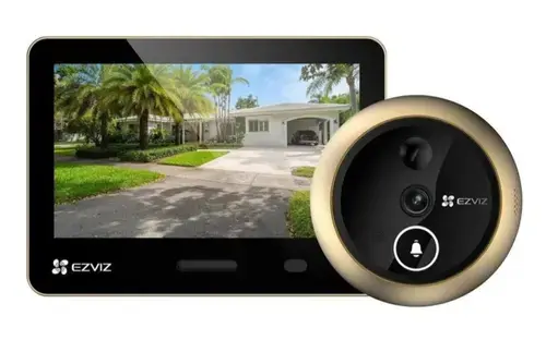 Vizor cu sonerie usa si monitor EZVIZ EP4 CS-EP4 (8MP) Golden, 4K 8MP, 5.5 inch, Wi-Fi, recunoastere faciala, PIR, audio, IP54 (Auriu)