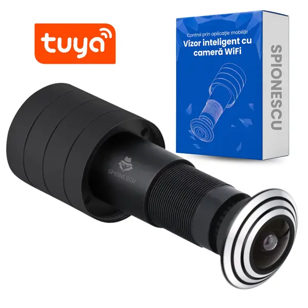 Vizor inteligent pentru usa cu camera video 1080P, WiFi 2.4G, detectarea miscarii, audio bidirectional, stocare cloud si card TF, control din aplicatie Tuya Smart, unghi larg 140°