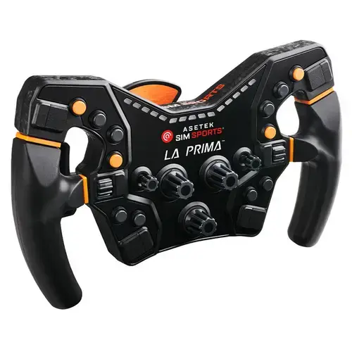Volan Asetek SimSports La Prima Formula, 12 butoane, 2 switch-uri 7-way (Negru/Portocaliu)