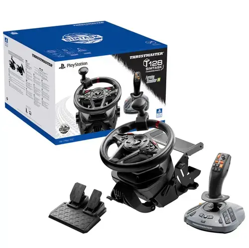 Volan cu pedale si schimbator Thrustmaster T128 SimTask Farming, Compatibil PC, PlayStation 4, PlayStation 5 (Negru)