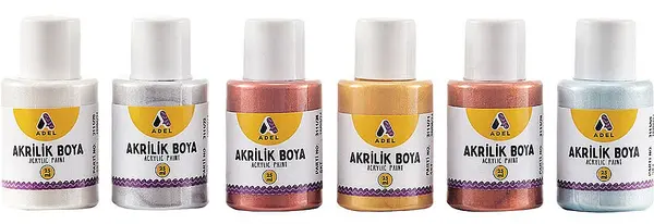 Vopsea acrilică Adel - Culori metalice, 25 ml, 6 culori