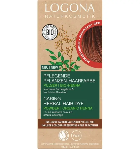 Vopsea de par bio pe baza de plante, rosu Mahon 100g