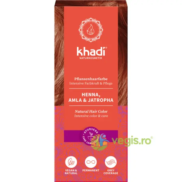 Vopsea de Par Naturala cu Henna, Amla si Jatropha – Rosu 100g