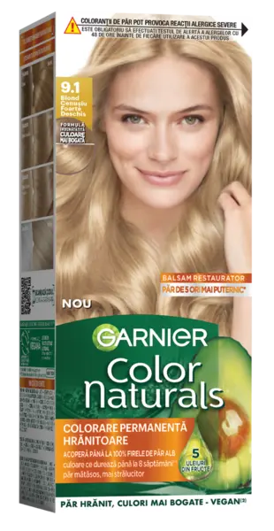 Vopsea de par permanenta Color Naturals 9.1 Blond Cenusiu Foarte Deschis, 112ml, Garnier