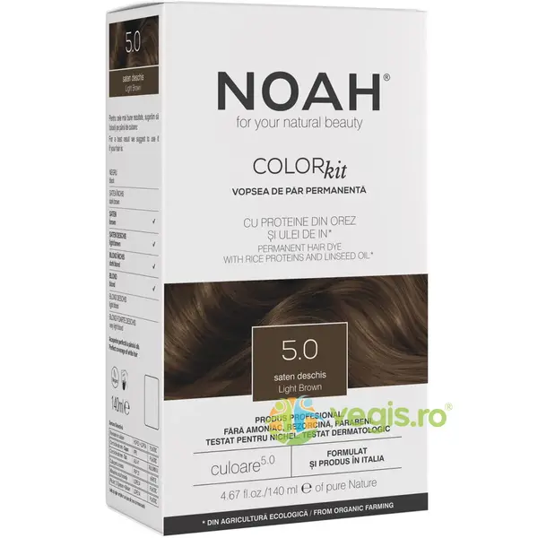 Vopsea de Par Permanenta cu Proteina de Orez si Ulei de In fara Amoniac Nuanta 5.0 Saten Deschis 140ml