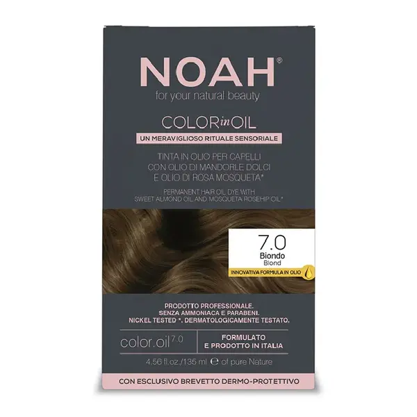 Vopsea de par permanenta fara amoniac, 7.0 Blond, Color in Oil, 135 ml, Noah