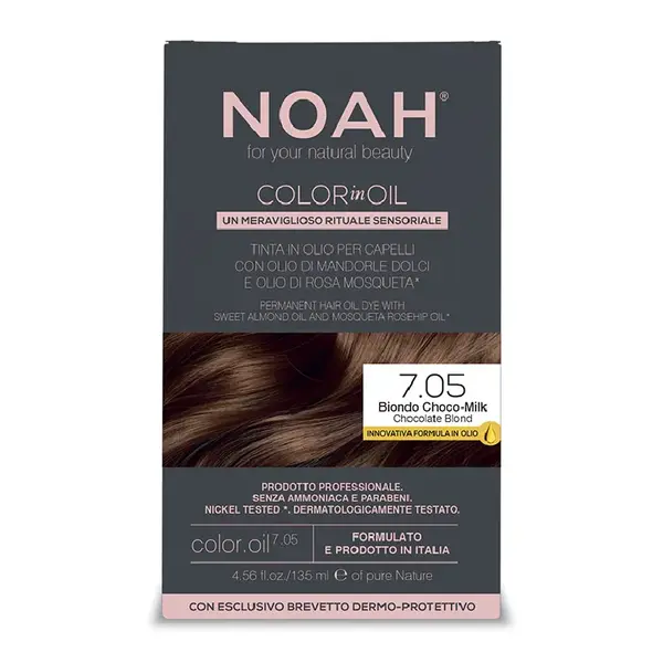 Vopsea de par permanenta fara amoniac, 7.05 Chocolate Blond, Color in Oil, 135 ml, Noah