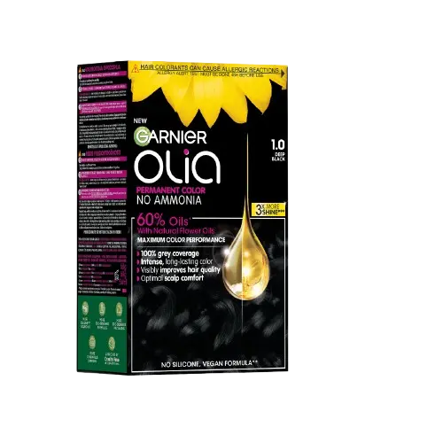 Vopsea de par permanenta fara amoniac Olia 1.0 Night Black, 174ml, Garnier