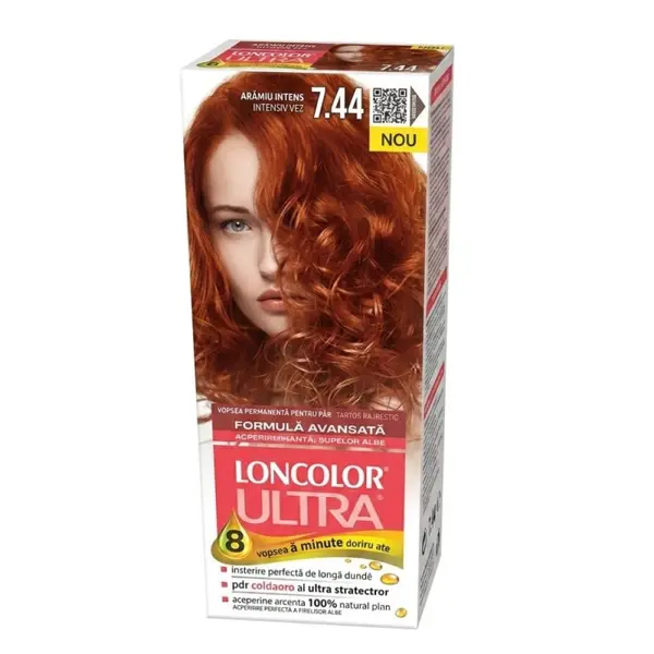 Vopsea de Par Permanenta Loncolor Ultra 7.44 Aramiu Intens, 100 ml