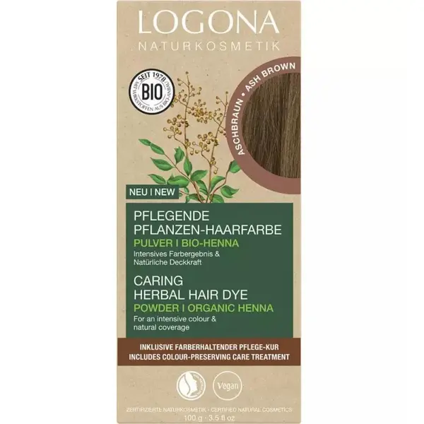 Vopsea de Par Pulbere, Bio, pe Baza de Plante, Saten Cenusiu, 100 g, Logona