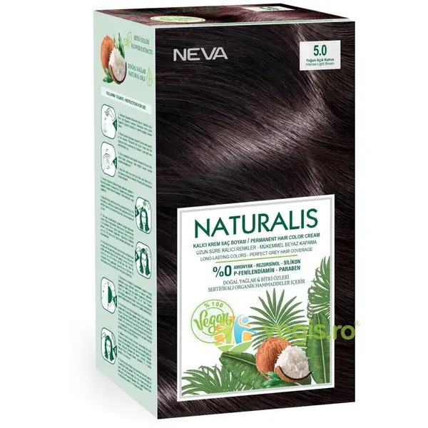 Vopsea de Par Vegana, fara Amoniac Saten Deschis Intens 5.0 Naturalis Neva 150ml