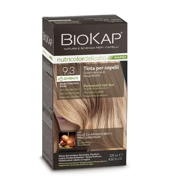 Vopsea pentru par 9.3 Extra Light Golden Blond Nutricolor NDR00930 Delicato Rapid, Biokap | 135 ml