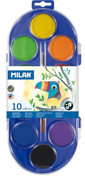 Vopsele acuarele Milan - Ф45 mm, 12 culori + perie