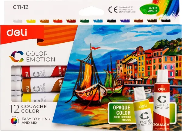 Vopsele pe baza de apa Deli Gouache - EC11-12, 12 culori