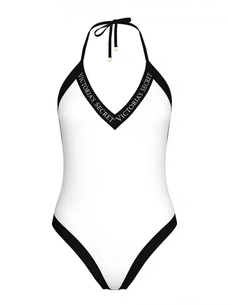 Vs iconic logo plunge one-piece swimsuit - white L