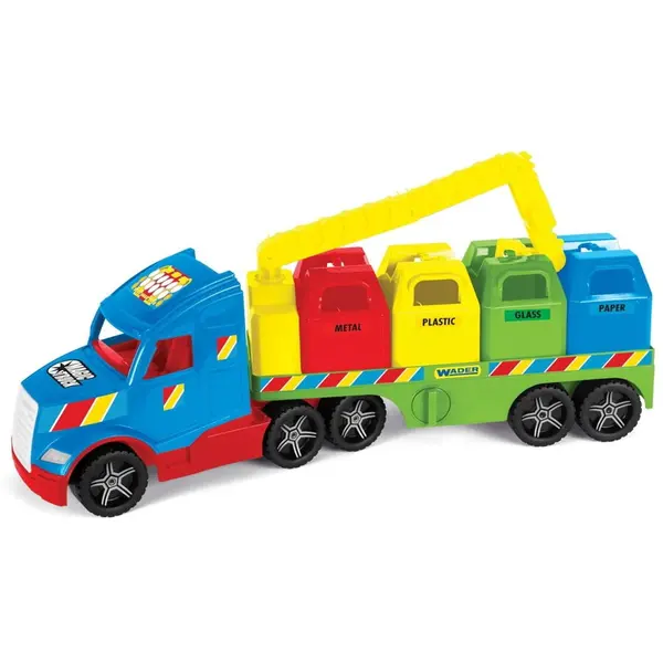Wader Camion de jucarie Wader Magic Truck basic Garbage recykling, mecanic, cu 4 containere