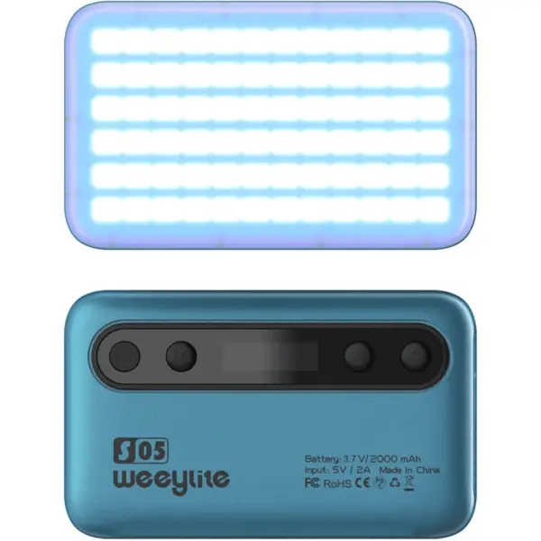 Weeylite Lampa LED On-Camera Weeylite S05, RGB, 2800-6800K, 108 LED-uri cu un indice ridicat CRI 95+, Albastru