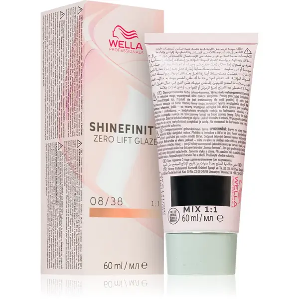 Wella Professionals Shinefinity Zero Lift Glaze vopsea de păr demipermanentă culoare 08/38 - Honey Latte 60 ml