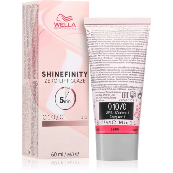Wella Professionals Shinefinity Zero Lift Glaze vopsea de păr demipermanentă culoare 010/0 Lightest Blonde Natural 60 ml
