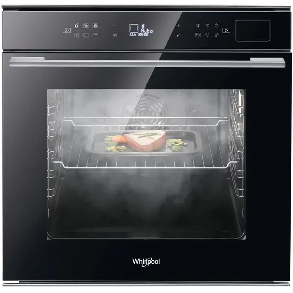 Whirlpool Cuptor incorporabil Whirlpool W7 OS4 4S1 P BL, Electric, 73 l, Autocuratare pirolitica, Tehnologia al 6-lea Simt, Ready2Cook, SteamSense, Grill, Clasa A+, Negru