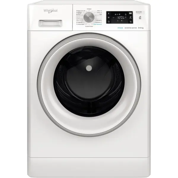 Whirlpool Masina de spalat rufe cu uscator Whirlpool FFWDB864489SVEE, 8 kg spalare, 6 kg uscare, 1400 rpm, FreshCare+, 6th Sense, Motor Inverter, Steam Refresh , Clasa A, Alb