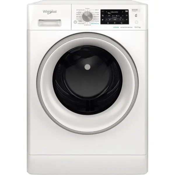 Whirlpool Masina de spalat rufe cu uscator Whirlpool FreshCare+ FFWDD1076258SVEE, 10 kg spalare, 7 kg uscare, 1600 RPM, Clasa B, Tehnologia al 6-lea Simt, FreshCare+, Motor Inverter, Display LCD, Alb