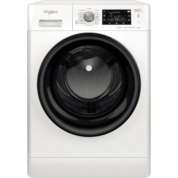 Whirlpool Masina de spalat rufe Whirlpool FreshCare+ FFD8648BVEE, 8 kg, 1600 RPM, Clasa C, Steam Refresh, Steam Hygiene, Tehnologia al-6lea Simt, Motor Inverter, Display LCD, Alb