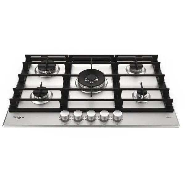 Whirlpool Plita incorporabila pe gaz Whirlpool GMWL 728/IXL, 73 cm, 4 arzatoare pe gaz + 1 arzator special WOK, aprindere automata, Inox