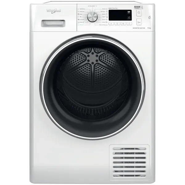 Whirlpool Uscator de rufe Whirlpool FreshCare+ FFTM119X3BXYEE, Pompa de caldura, 9 kg, Clasa C, Filtru cu Autocuratare, Motor Inverter, Tehnologia al 6-lea Simt, Display LCD, Alb/Negru