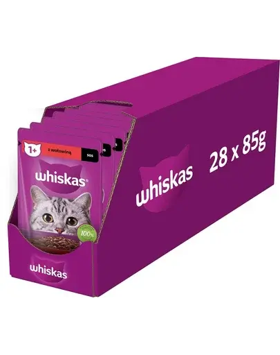 WHISKAS Adult plic 28x85g hrana umeda pentru pisici adulte in sos cu vita