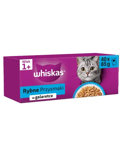 WHISKAS Adult plic 40 x 85 g Arome de pește în jeleu: somon, ton, cod, pește alb
