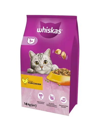 WHISKAS Adult pui 14kg + WHISKAS Adult 12x400 g pui în aspic