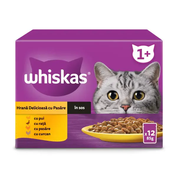 Whiskas hrana umeda pentru pisici adulte cu carne de pasare in sos 12x85g