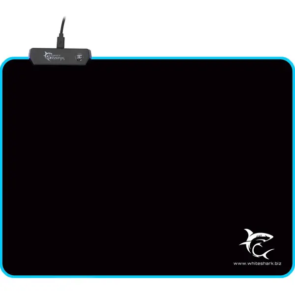 White Shark Mousepad White Shark LUMINOUS-L, Margini Iluminate LED MP-1862, Suprafata Textila, Baza Cauciucata Anti-Alunecare, Dimensiuni 35 x 25 x 0.3cm, Negru
