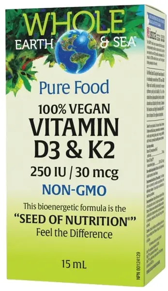 Whole Earth & Sea Vitamin D3 & K2, 15 ml, Natural Factors
