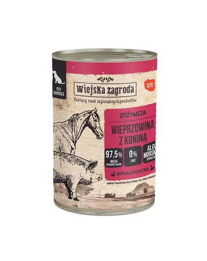 WIEJSKA ZAGRODA Carne de porc cu carne de cal, hrană umedă pentru câini 6x400 g