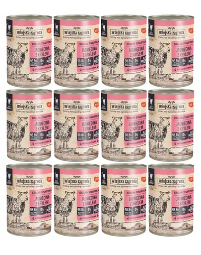 WIEJSKA ZAGRODA Conserva hrana pisici, cu miel si krill 12x400g
