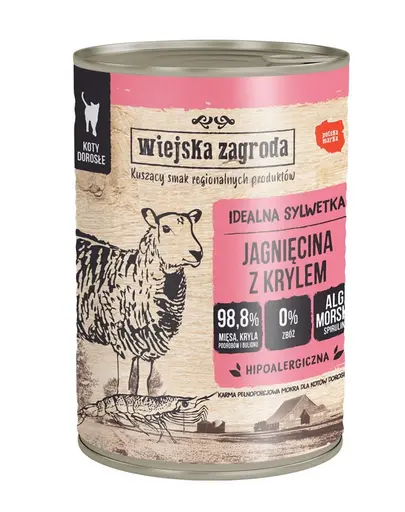 WIEJSKA ZAGRODA Conserva hrana pisici, cu miel si krill 400g