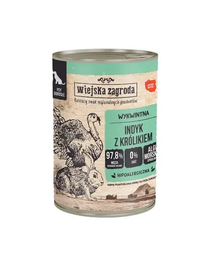 WIEJSKA ZAGRODA Curcan cu iepure, hrană umedă pentru câini 12x400 g