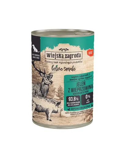 WIEJSKA ZAGRODA Gusturi de pădure Cerb cu porc, hrană umedă pentru câini 24x400 g