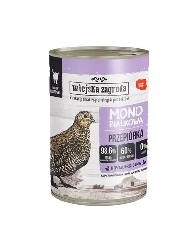 WIEJSKA ZAGRODA Hrana umeda mono-proteica pentru pisici, cu prepelita 400 g
