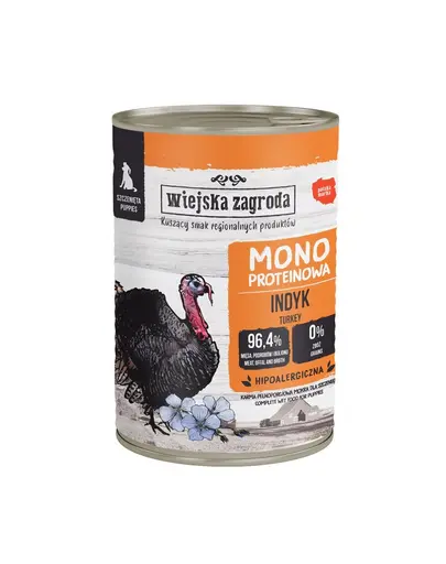 WIEJSKA ZAGRODA Hrană umedă monoproteică cu curcan pentru căței, 400 g