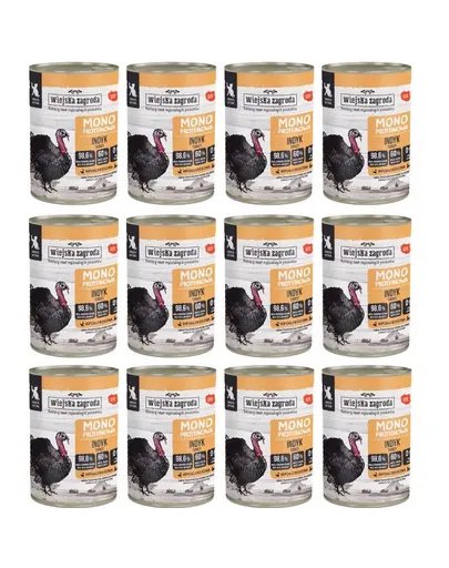 WIEJSKA ZAGRODA Hrană umedă monoproteică cu curcan pentru pisici 12x400 g