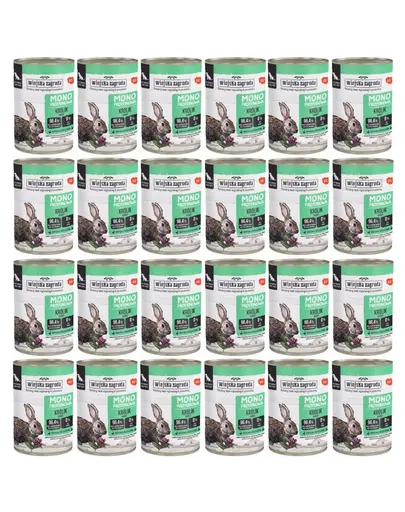 WIEJSKA ZAGRODA Hrană umedă monoproteică cu iepure pentru câini 24x400 g