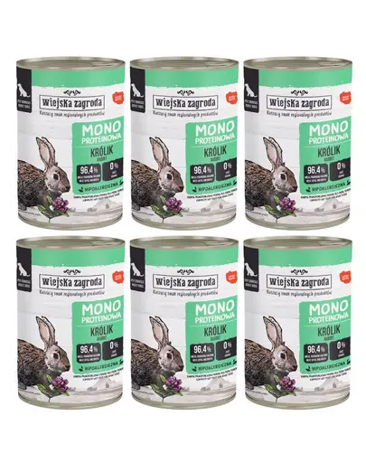 WIEJSKA ZAGRODA Hrană umedă monoproteică cu iepure pentru câini 6x400 g