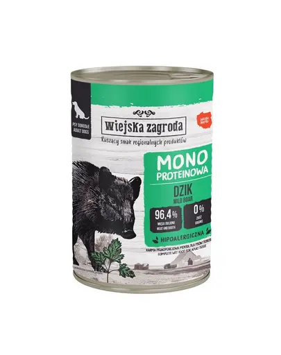 WIEJSKA ZAGRODA Hrana umedă monoproteică cu mistreț pentru câini 6x400 g