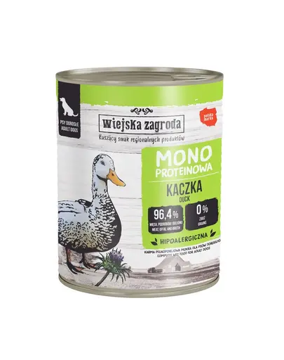 WIEJSKA ZAGRODA Hrana umedă monoproteică cu rață pentru câini 6x800 g