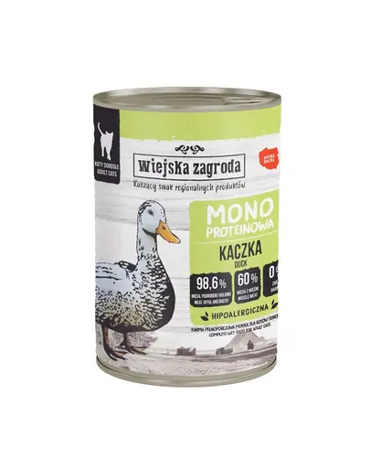 WIEJSKA ZAGRODA Hrana umedă monoproteică cu rață pentru pisici 6x400 g