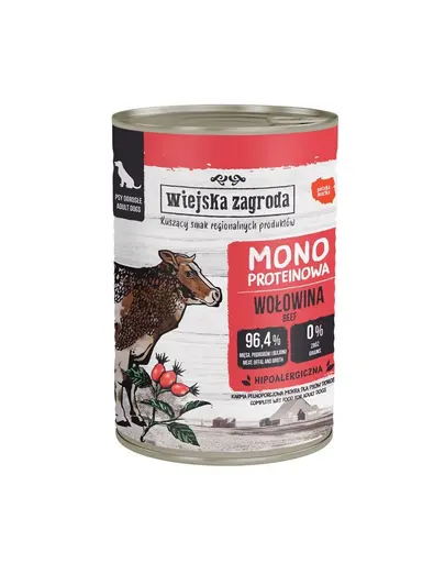 WIEJSKA ZAGRODA Hrana umedă monoproteică cu vită pentru câini 12x400 g
