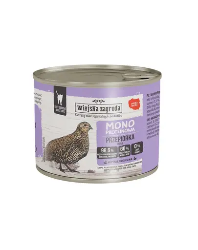WIEJSKA ZAGRODA Hrană umedă monoproteică pentru pisici cu prepeliță, 24x200 g